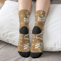 Hawaii Pupuala Plumeria Light Brown Crew Socks Polynesian Pattern LT01 - Polynesian Pride