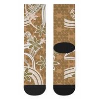 Hawaii Pupuala Plumeria Light Brown Crew Socks Polynesian Pattern LT01 - Polynesian Pride