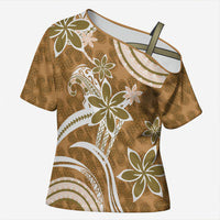 Hawaii Pupuala Plumeria Light Brown Cross Shoulder Shirt Polynesian Pattern LT01 Female Light Brown - Polynesian Pride