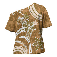 Hawaii Pupuala Plumeria Light Brown Cross Shoulder Shirt Polynesian Pattern LT01 - Polynesian Pride