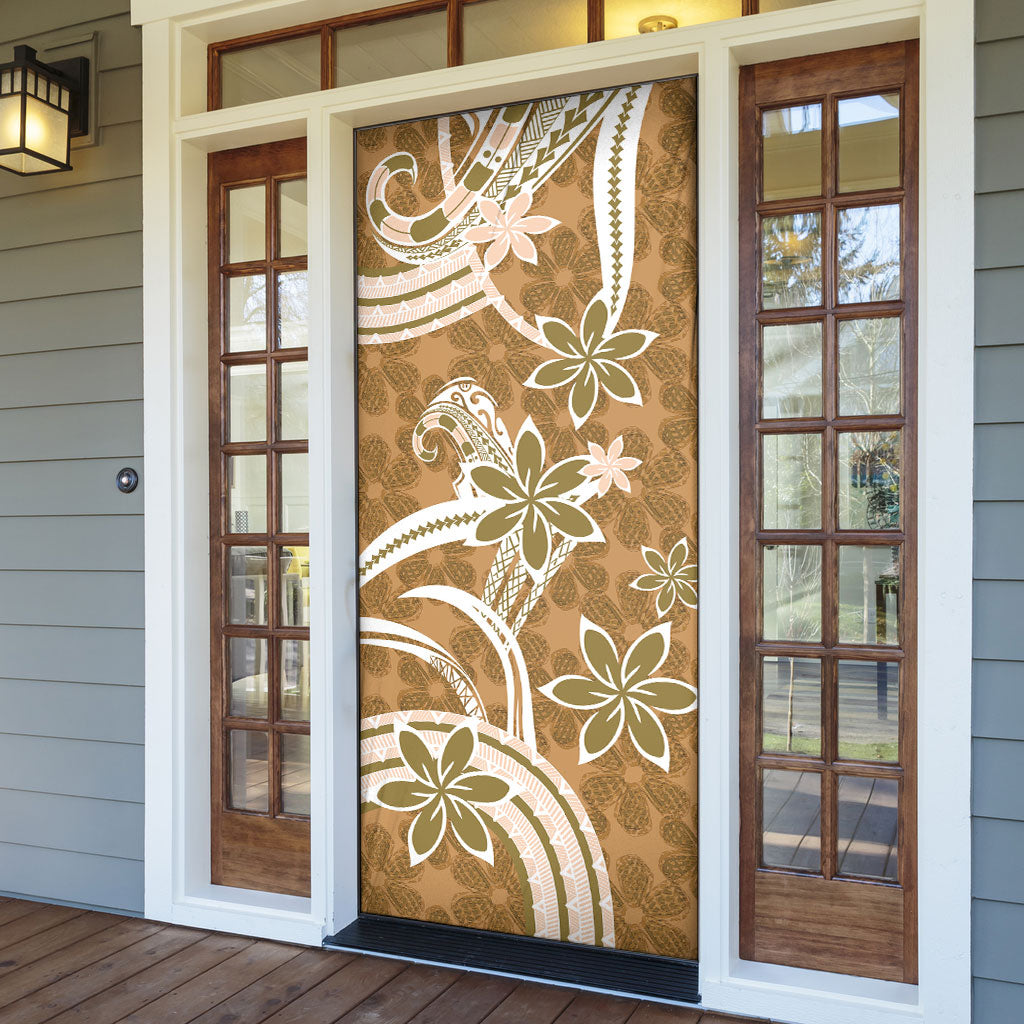 Hawaii Pupuala Plumeria Light Brown Door Cover Polynesian Pattern LT01 - Polynesian Pride