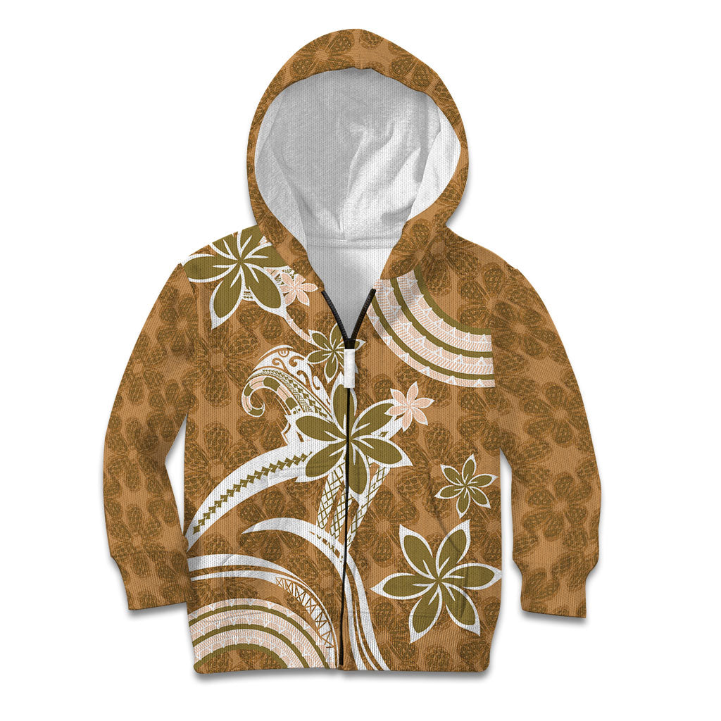 Hawaii Pupuala Plumeria Light Brown Kid Hoodie Polynesian Pattern LT01 Zip Hoodie Light Brown - Polynesian Pride