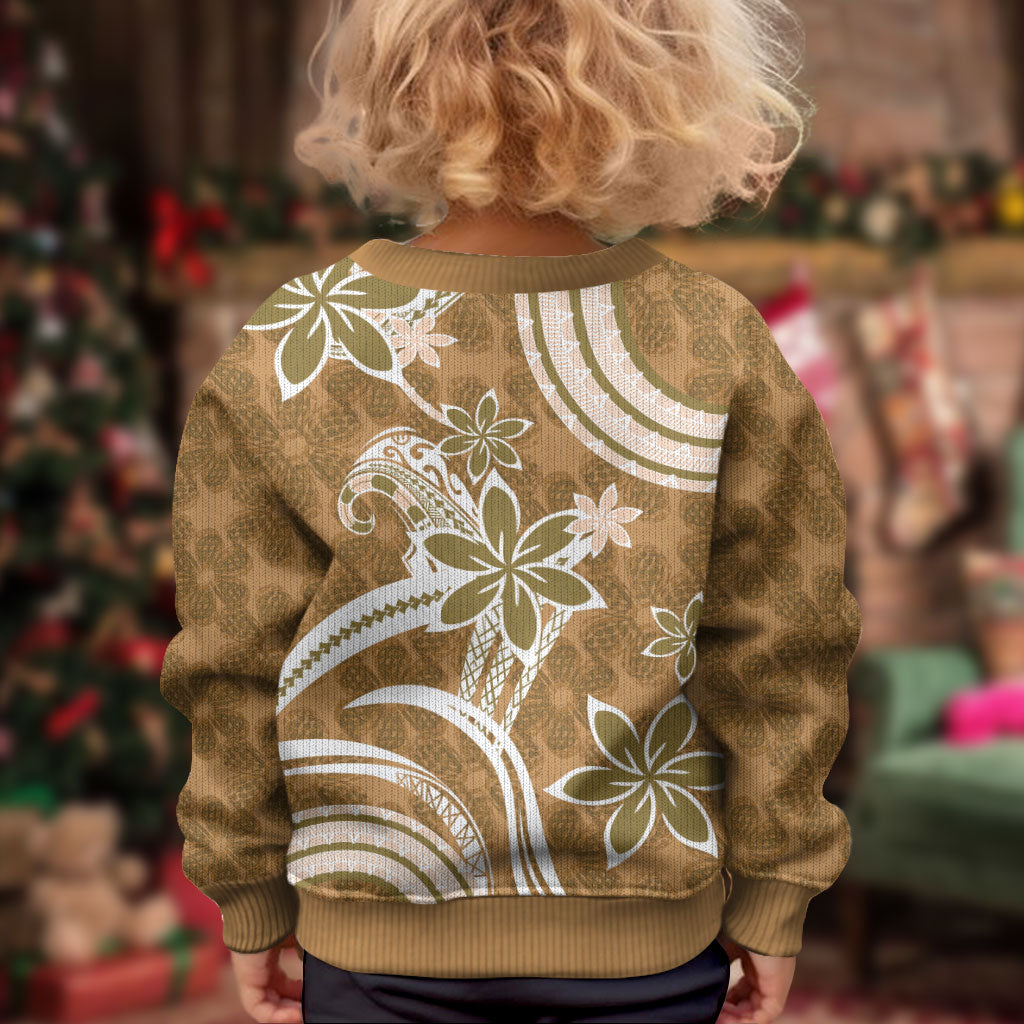 Hawaii Pupuala Plumeria Light Brown Kid Ugly Christmas Sweater Polynesian Pattern LT01 - Polynesian Pride