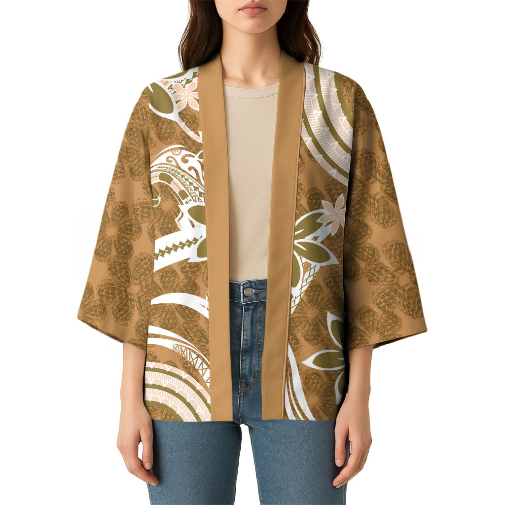 Hawaii Pupuala Plumeria Light Brown Kimono Polynesian Pattern LT01 - Polynesian Pride
