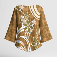 Hawaii Pupuala Plumeria Light Brown Kimono Sleeve Blouse Polynesian Pattern LT01 - Polynesian Pride
