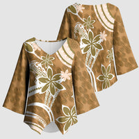 Hawaii Pupuala Plumeria Light Brown Kimono Sleeve Blouse Polynesian Pattern LT01 - Polynesian Pride