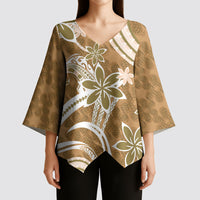 Hawaii Pupuala Plumeria Light Brown Kimono Sleeve Blouse Polynesian Pattern LT01 - Polynesian Pride