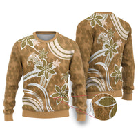 Hawaii Pupuala Plumeria Light Brown Ugly Christmas Sweater Polynesian Pattern LT01 Light Brown - Polynesian Pride
