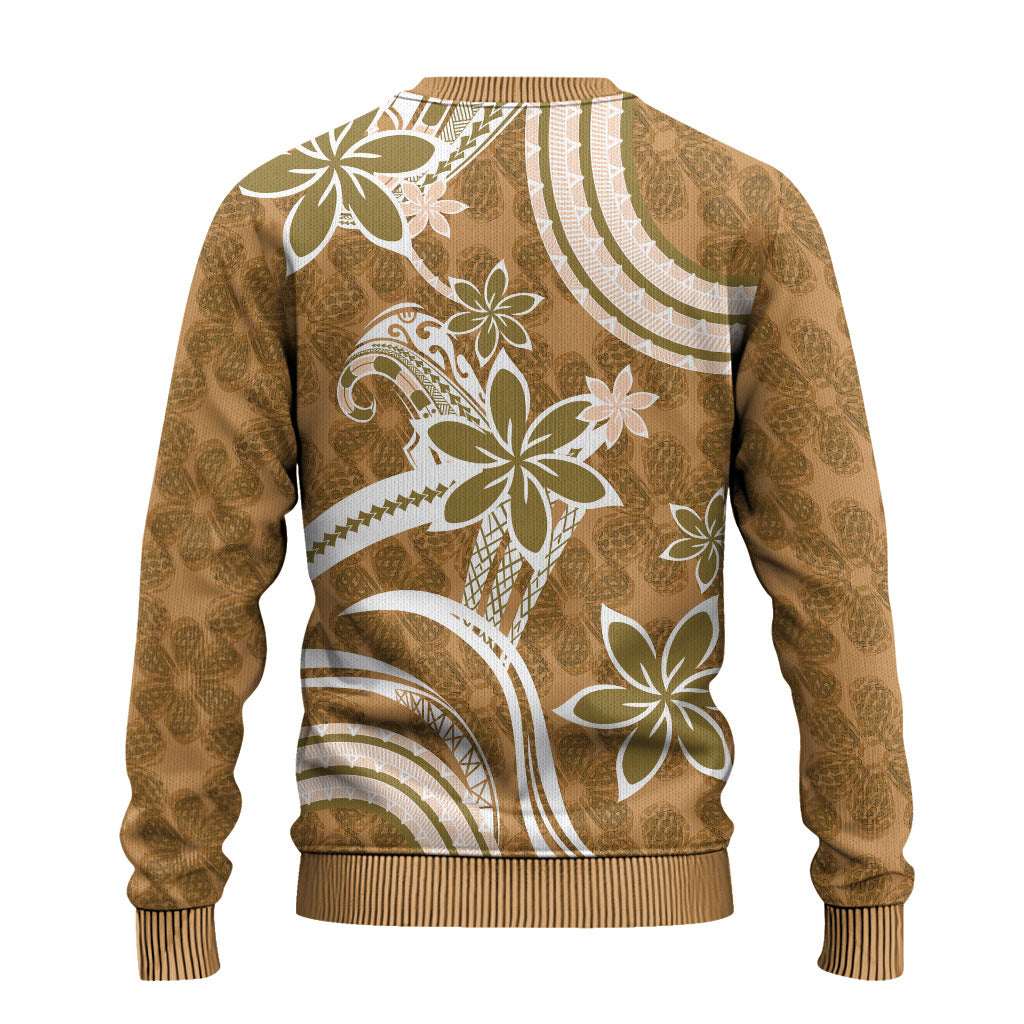 Hawaii Pupuala Plumeria Light Brown Ugly Christmas Sweater Polynesian Pattern LT01 - Polynesian Pride