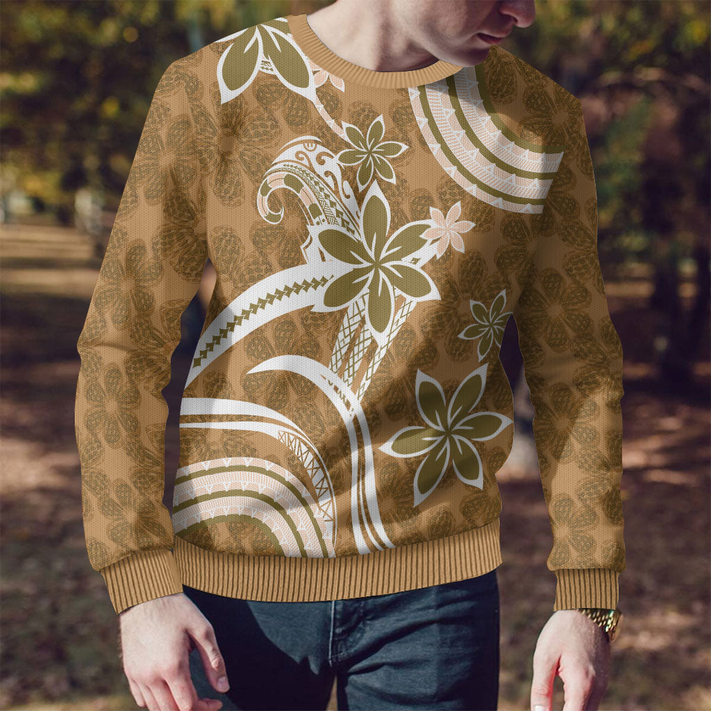 Hawaii Pupuala Plumeria Light Brown Ugly Christmas Sweater Polynesian Pattern LT01 - Polynesian Pride