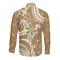 Hawaii Pupuala Plumeria Light Brown Long Sleeve Button Shirt Polynesian Pattern LT01 - Polynesian Pride