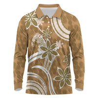 Hawaii Pupuala Plumeria Light Brown Long Sleeve Polo Shirt Polynesian Pattern LT01 Light Brown - Polynesian Pride