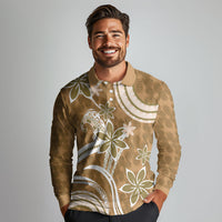 Hawaii Pupuala Plumeria Light Brown Long Sleeve Polo Shirt Polynesian Pattern LT01 - Polynesian Pride