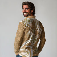 Hawaii Pupuala Plumeria Light Brown Long Sleeve Polo Shirt Polynesian Pattern LT01 - Polynesian Pride