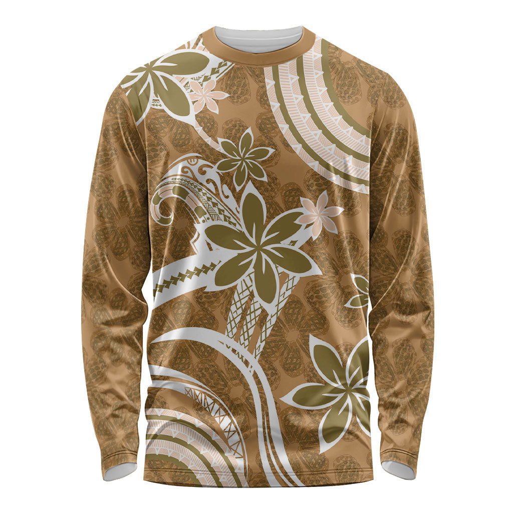 Hawaii Pupuala Plumeria Light Brown Long Sleeve Shirt Polynesian Pattern LT01 Unisex Light Brown - Polynesian Pride