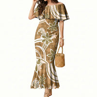 Hawaii Pupuala Plumeria Light Brown Mermaid Dress Polynesian Pattern LT01 Women Light Brown - Polynesian Pride