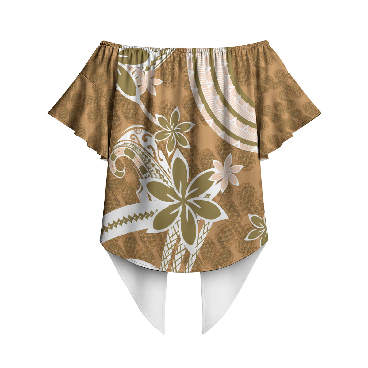 Hawaii Pupuala Plumeria Light Brown Off Shoulder Wrap Waist Top Polynesian Pattern LT01 - Polynesian Pride