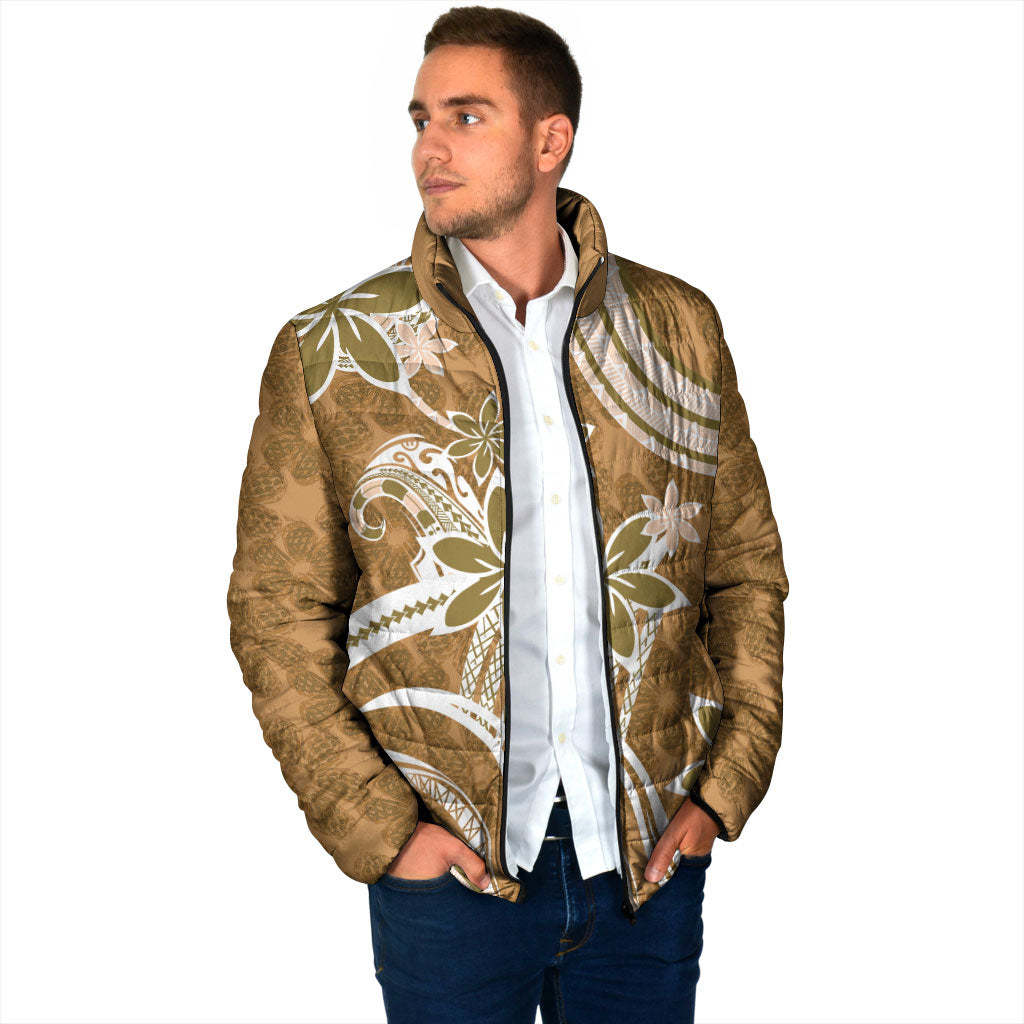 Hawaii Pupuala Plumeria Light Brown Padded Jacket Polynesian Pattern LT01 - Polynesian Pride