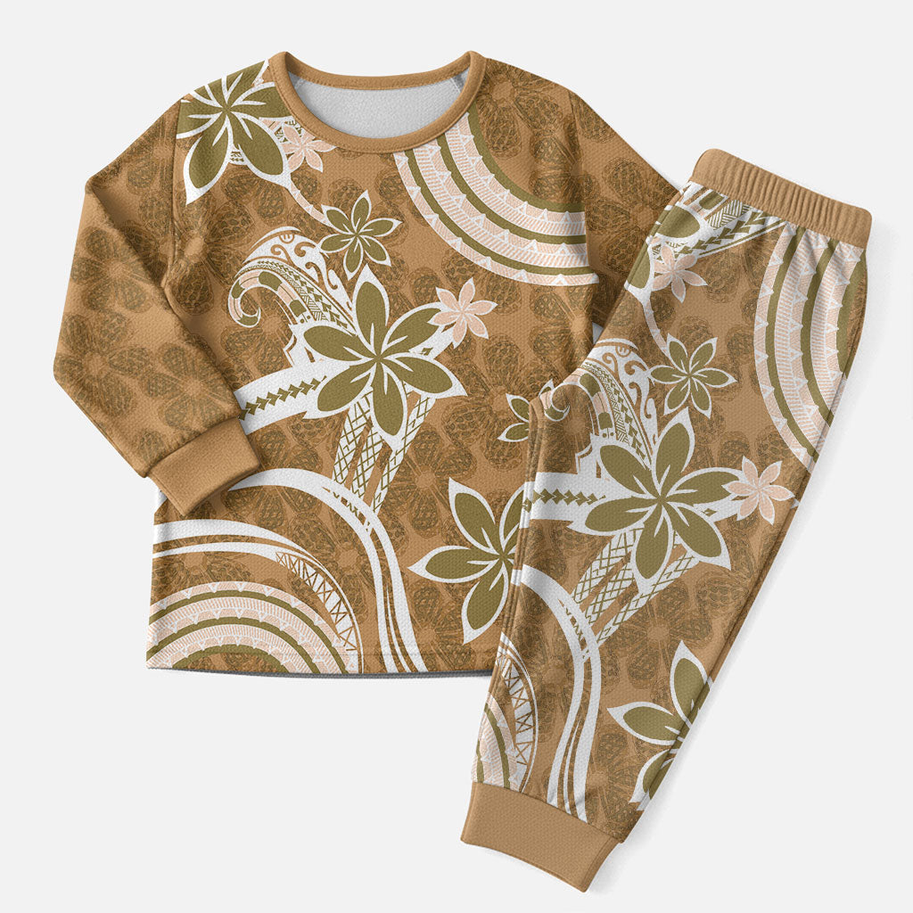 Hawaii Pupuala Plumeria Light Brown Christmas Pajama Set Polynesian Pattern LT01 Men Light Brown - Polynesian Pride