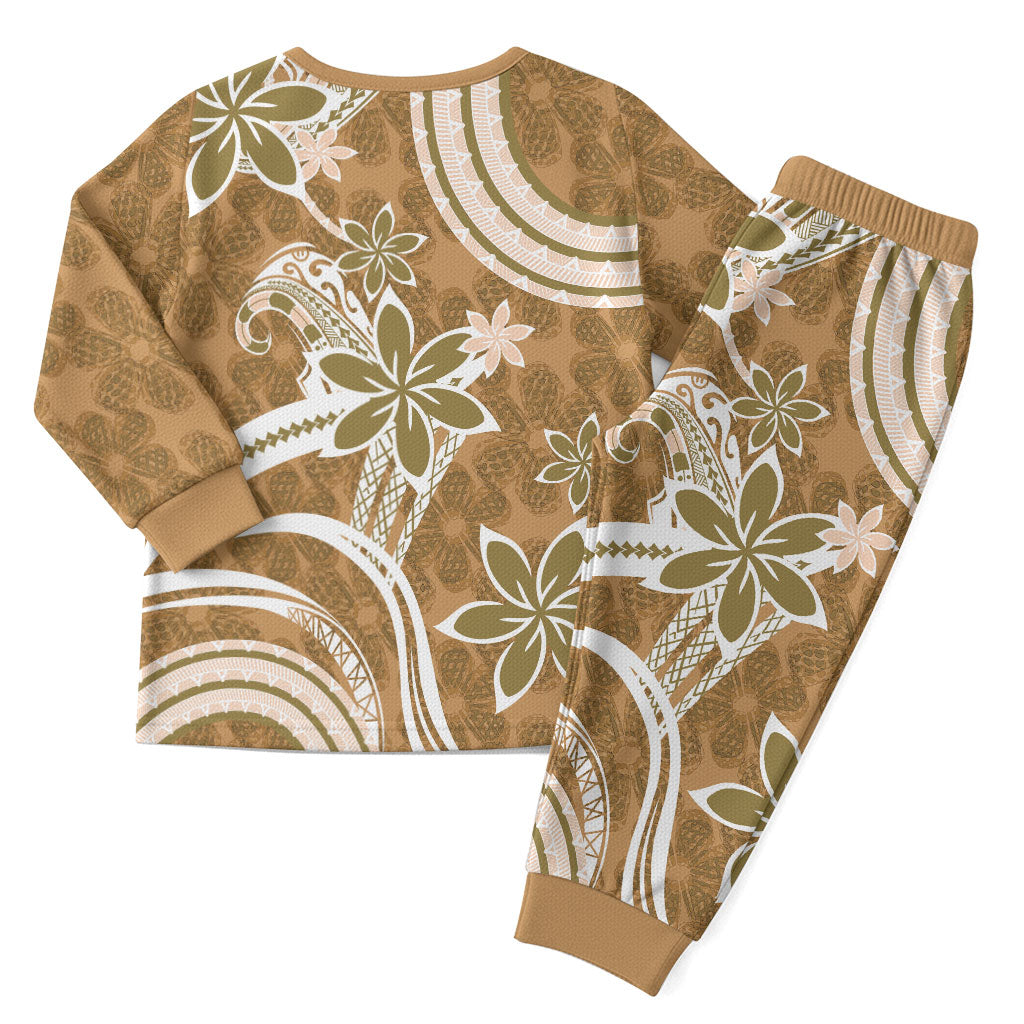 Hawaii Pupuala Plumeria Light Brown Christmas Pajama Set Polynesian Pattern LT01 - Polynesian Pride