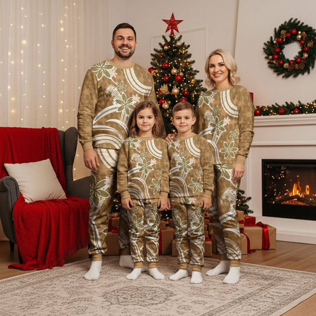 Hawaii Pupuala Plumeria Light Brown Christmas Pajama Set Polynesian Pattern LT01 - Polynesian Pride