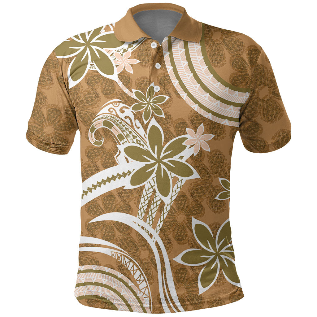 Hawaii Pupuala Plumeria Light Brown Polo Shirt Polynesian Pattern LT01 Light Brown - Polynesian Pride