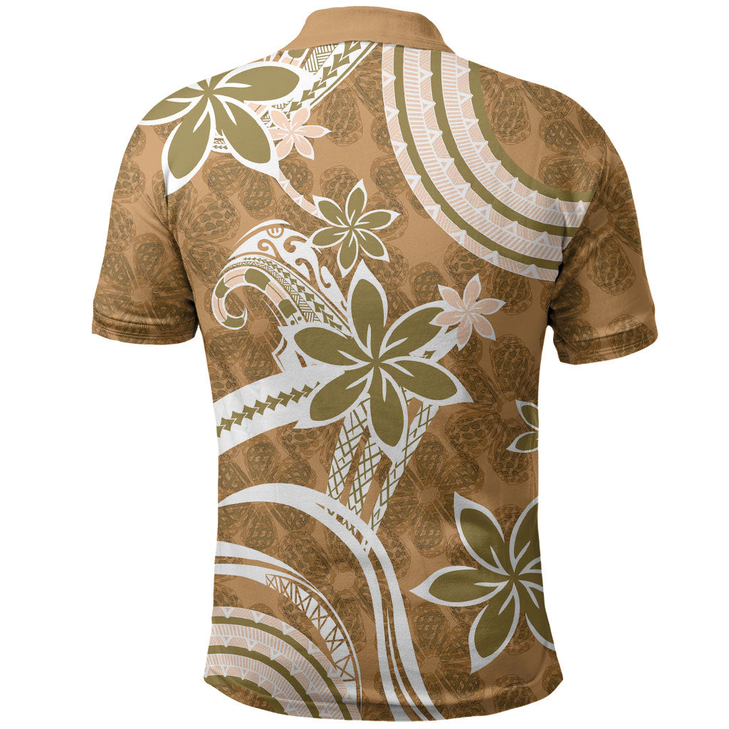 Hawaii Pupuala Plumeria Light Brown Polo Shirt Polynesian Pattern LT01 - Polynesian Pride