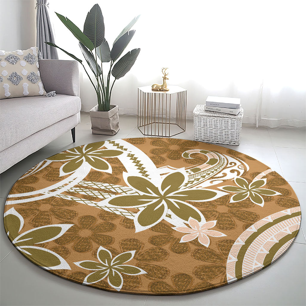 Hawaii Pupuala Plumeria Light Brown Round Carpet Polynesian Pattern LT01 - Polynesian Pride