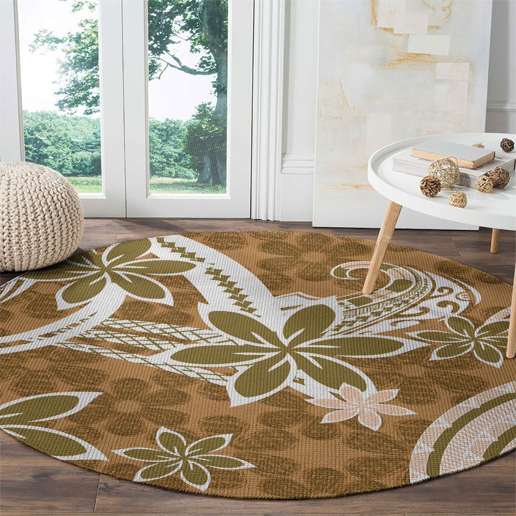 Hawaii Pupuala Plumeria Light Brown Round Carpet Polynesian Pattern LT01 - Polynesian Pride