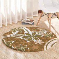 Hawaii Pupuala Plumeria Light Brown Round Carpet Polynesian Pattern LT01 - Polynesian Pride