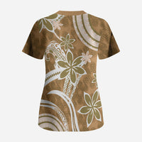 Hawaii Pupuala Plumeria Light Brown Scrub Top Polynesian Pattern LT01 - Polynesian Pride