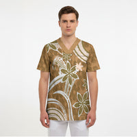 Hawaii Pupuala Plumeria Light Brown Scrub Top Polynesian Pattern LT01 - Polynesian Pride