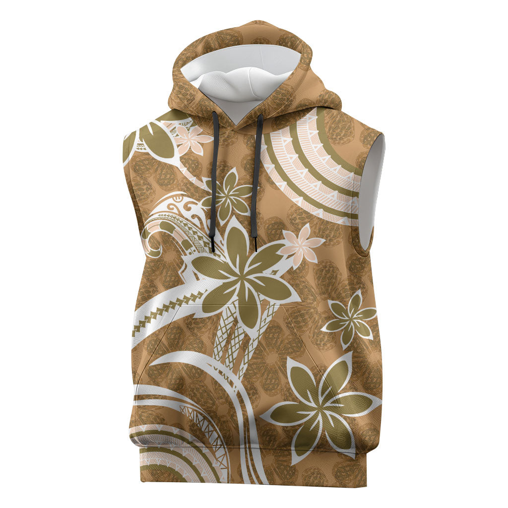 Hawaii Pupuala Plumeria Light Brown Sleeveless Hoodie Polynesian Pattern LT01 Light Brown - Polynesian Pride