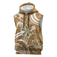 Hawaii Pupuala Plumeria Light Brown Sleeveless Hoodie Polynesian Pattern LT01 Light Brown - Polynesian Pride