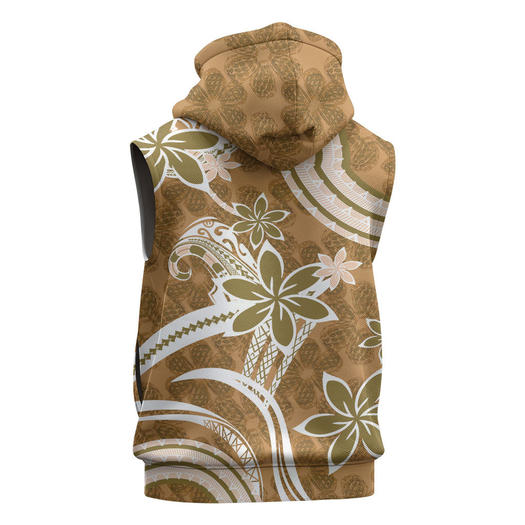 Hawaii Pupuala Plumeria Light Brown Sleeveless Hoodie Polynesian Pattern LT01 - Polynesian Pride