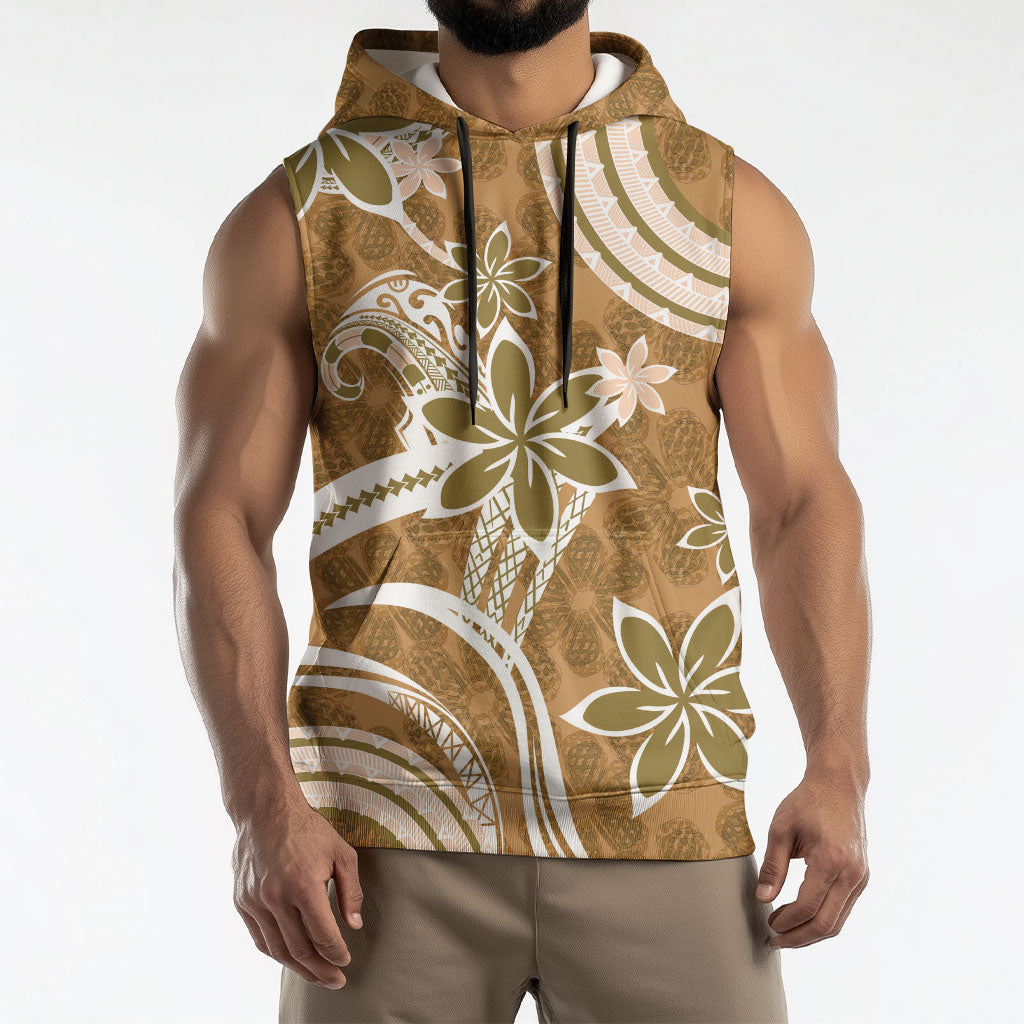 Hawaii Pupuala Plumeria Light Brown Sleeveless Hoodie Polynesian Pattern LT01 - Polynesian Pride
