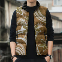 Hawaii Pupuala Plumeria Light Brown Sleeveless Puffer Jacket Polynesian Pattern LT01 - Polynesian Pride