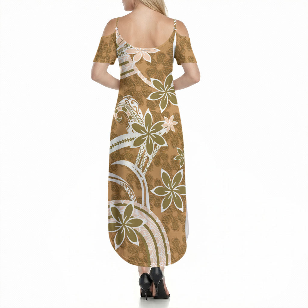 Hawaii Pupuala Plumeria Light Brown Summer Maxi Dress Polynesian Pattern LT01 - Polynesian Pride