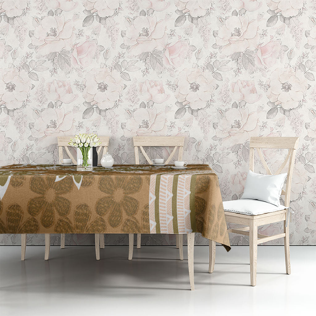 Hawaii Pupuala Plumeria Light Brown Tablecloth Polynesian Pattern LT01 - Polynesian Pride