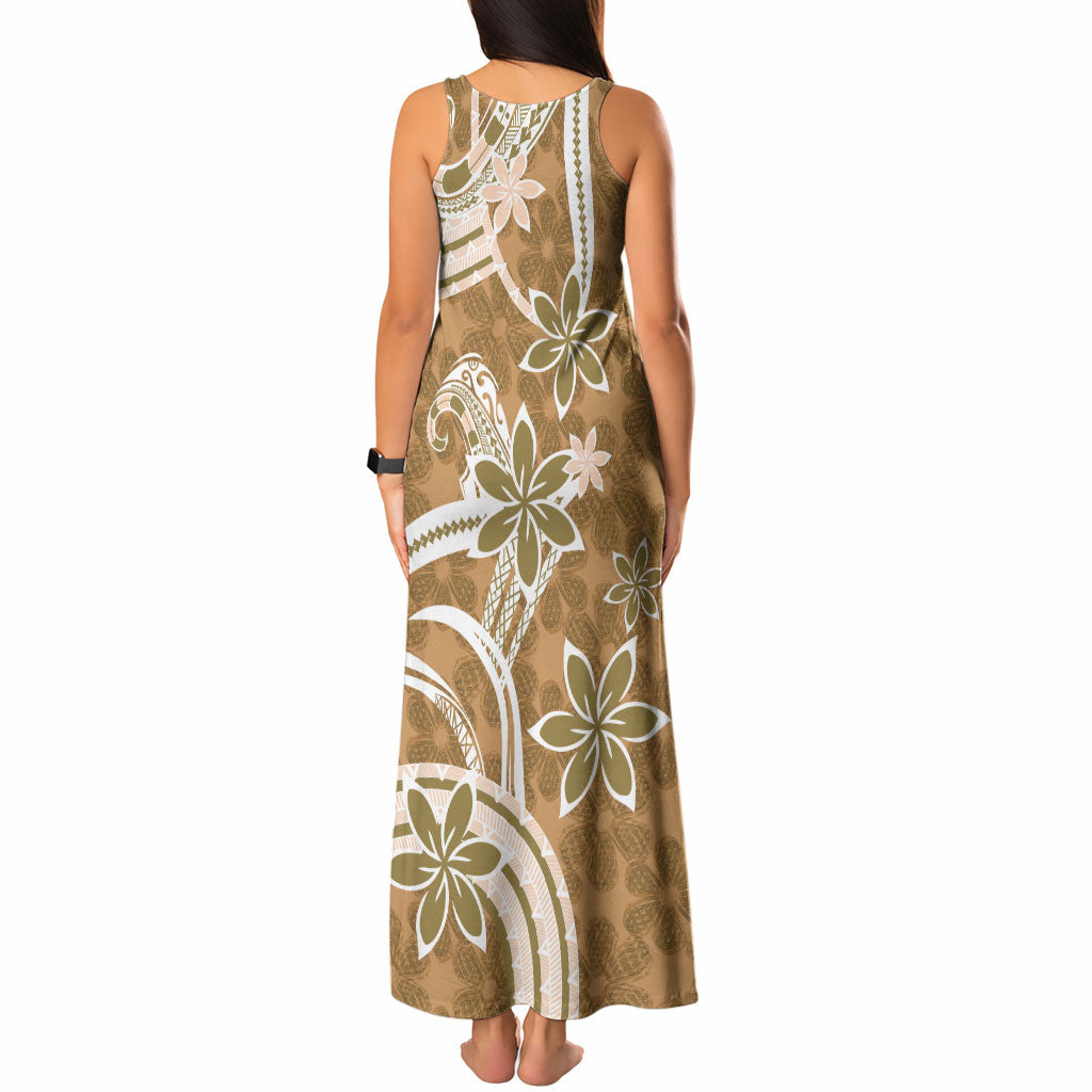 Hawaii Pupuala Plumeria Light Brown Tank Maxi Dress Polynesian Pattern LT01 - Polynesian Pride