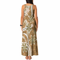 Hawaii Pupuala Plumeria Light Brown Tank Maxi Dress Polynesian Pattern LT01 - Polynesian Pride