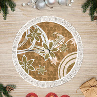 Hawaii Pupuala Plumeria Light Brown Tree Skirt Polynesian Pattern LT01 Fringed Light Brown - Polynesian Pride