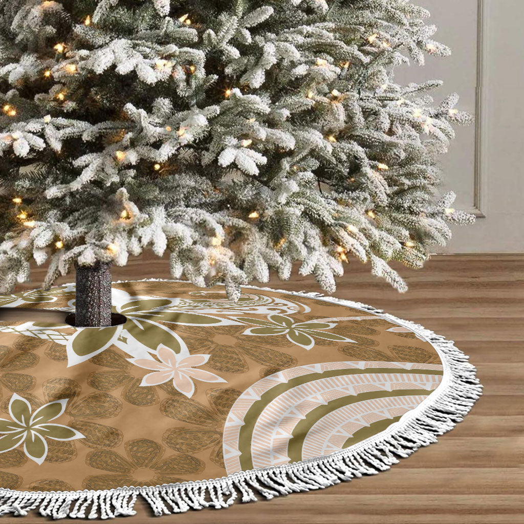 Hawaii Pupuala Plumeria Light Brown Tree Skirt Polynesian Pattern LT01 - Polynesian Pride