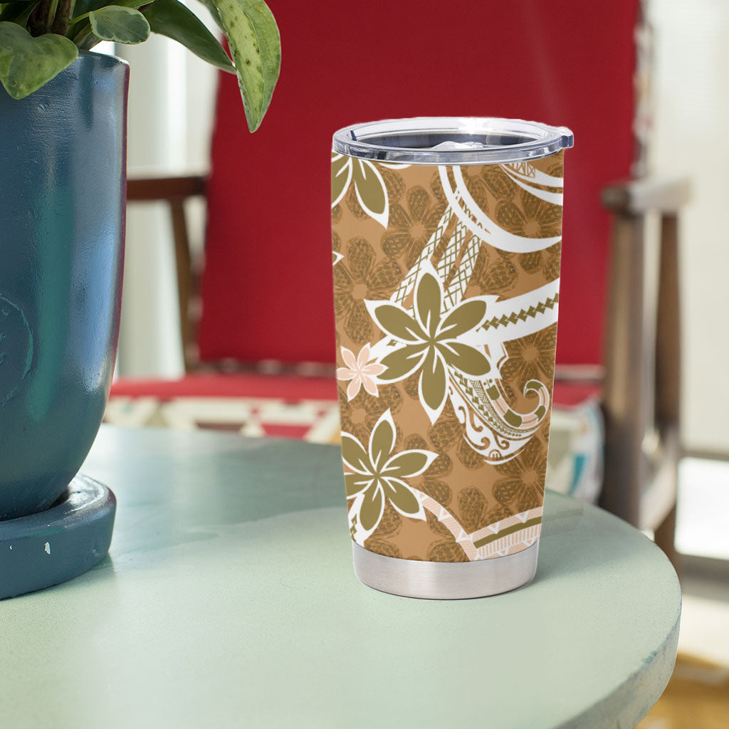 Hawaii Pupuala Plumeria Light Brown Tumbler Cup Polynesian Pattern LT01 - Polynesian Pride