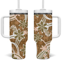 Hawaii Pupuala Plumeria Light Brown Tumbler With Handle Polynesian Pattern LT01 One Size: 40 oz Light Brown - Polynesian Pride