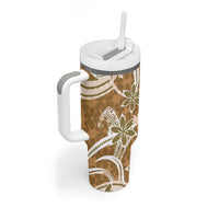 Hawaii Pupuala Plumeria Light Brown Tumbler With Handle Polynesian Pattern LT01 - Polynesian Pride