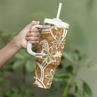 Hawaii Pupuala Plumeria Light Brown Tumbler With Handle Polynesian Pattern LT01 - Polynesian Pride