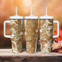 Hawaii Pupuala Plumeria Light Brown Tumbler With Handle Polynesian Pattern LT01 - Polynesian Pride