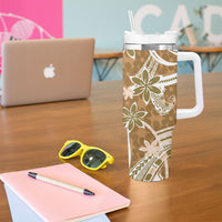 Hawaii Pupuala Plumeria Light Brown Tumbler With Handle Polynesian Pattern LT01 - Polynesian Pride