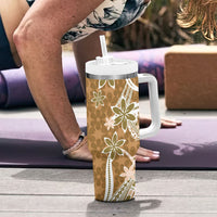 Hawaii Pupuala Plumeria Light Brown Tumbler With Handle Polynesian Pattern LT01 - Polynesian Pride